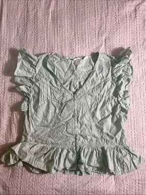 Levi's Mint Green Eyelet Ruffle Button-Front Blouse size XS